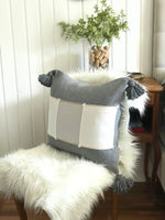 Custom Handwoven Pillow Cover w/ Pom Poms – GREY