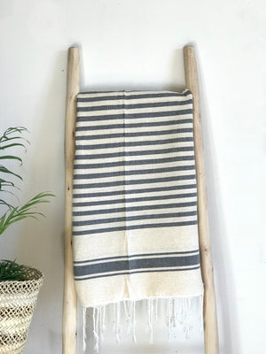 Hammam Towel - NATURAL w/ Grey Stripes