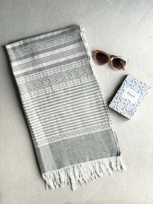 Hammam Towel - WHITE w/ Grey Stripes