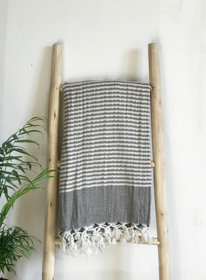 Hammam Towel - NATURAL  w/ Brown Stripes