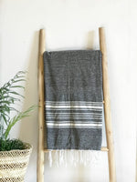 Hammam Towel - DARK GREY w/ White Stripes -