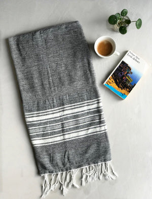 Hammam Towel - DARK GREY w/ White Stripes -