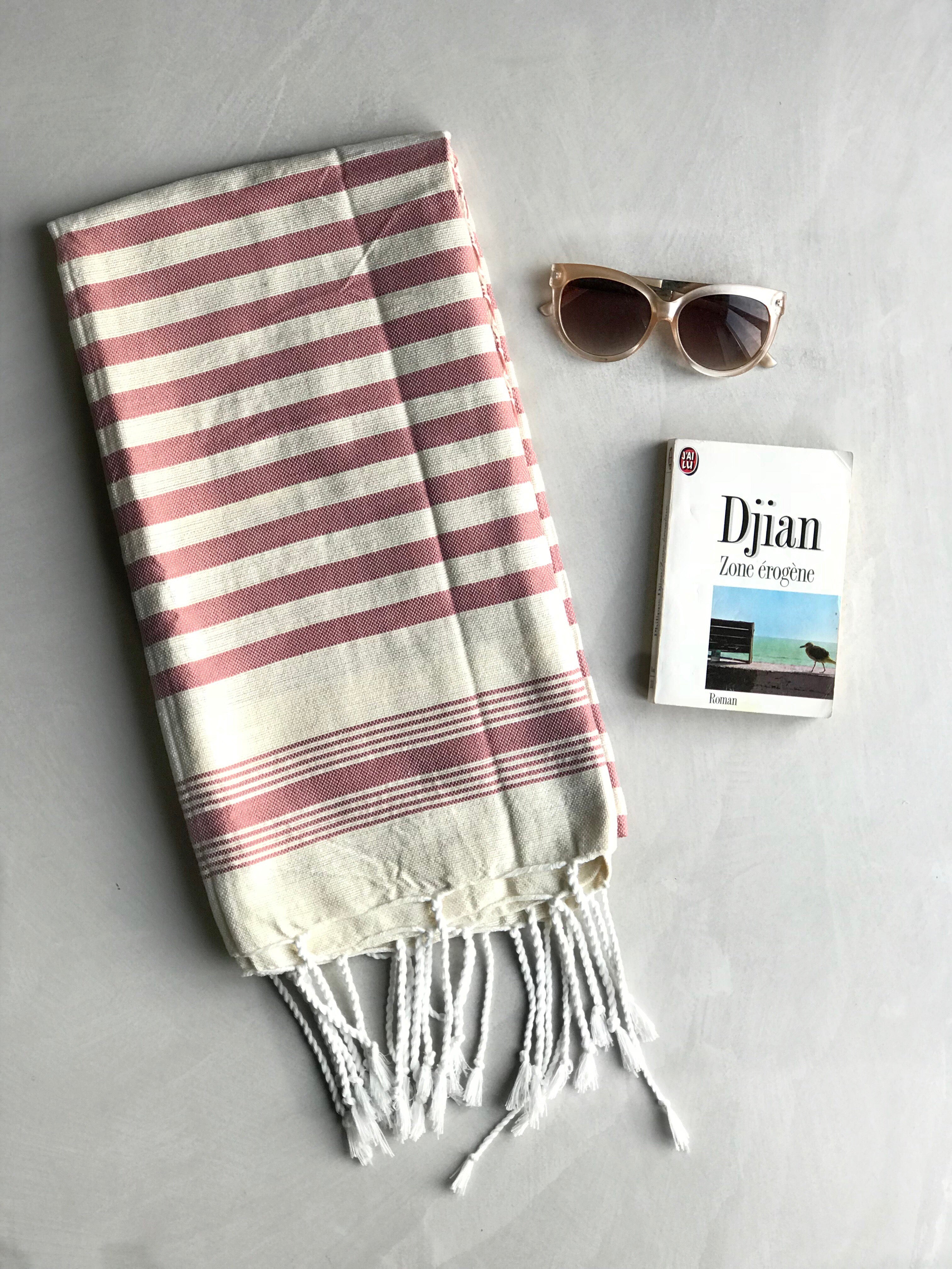 Hammam Towel - NATURAL w/ Millennial Pink Stripes
